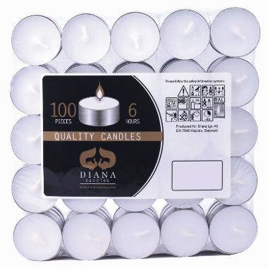 Fyrfadslys, Hvid, 6 brændetimer (100 stk/ps)