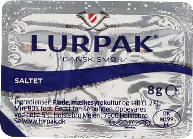 Smørbrikker, Lurpak, 8gr (100 stk/pk)